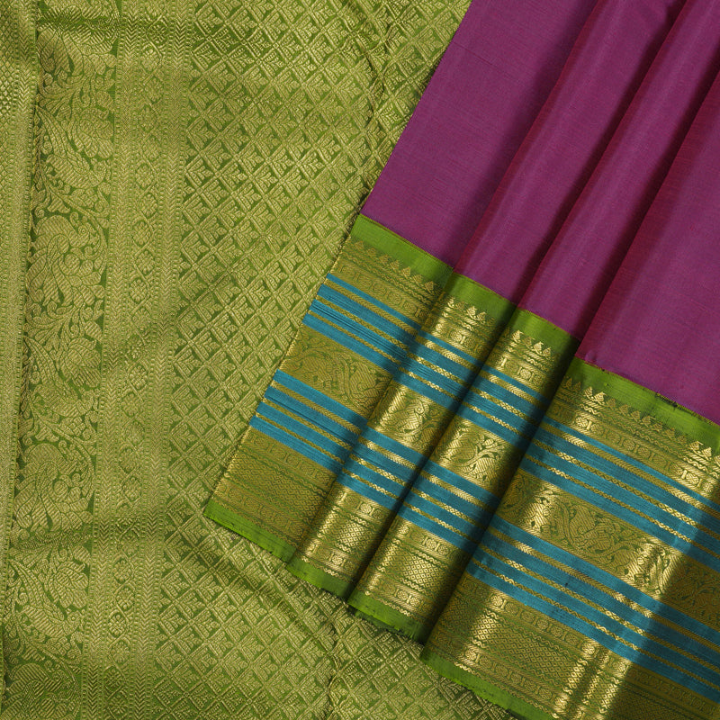 Hayagrivas Handloom Purple Kanjivaram Silk Saree with Olive Green border KBE1606K8-1