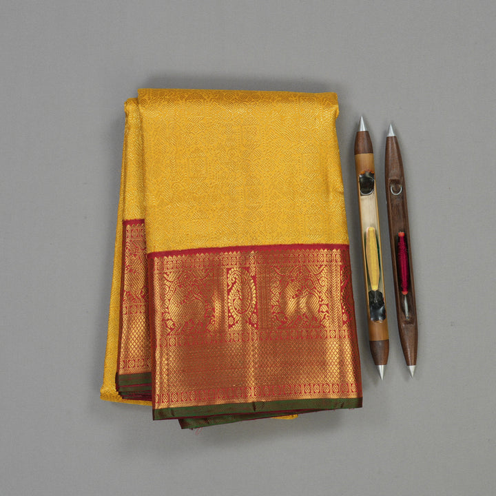 Hayagrivas Handloom Yellow Bridal Kanjivaram Silk Saree with Red border KBE1607K3-1