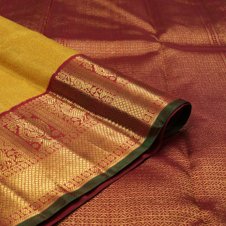 Hayagrivas Handloom Yellow Bridal Kanjivaram Silk Saree with Red border KBE1607K3-1