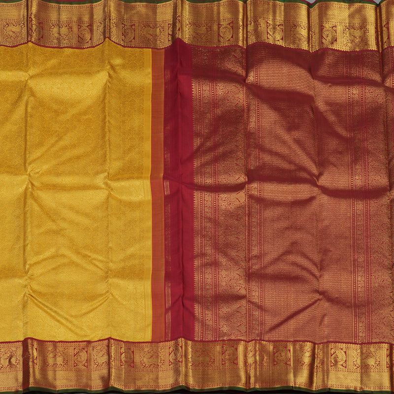 Hayagrivas Handloom Yellow Bridal Kanjivaram Silk Saree with Red border KBE1607K3-1