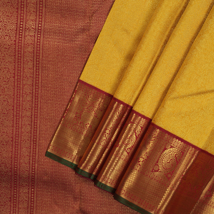 Hayagrivas Handloom Yellow Bridal Kanjivaram Silk Saree with Red border KBE1607K3-1