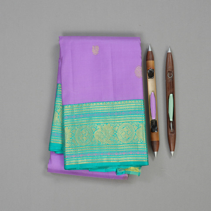 Hayagrivas Handloom Kanjivaram silk saree in attractive  Lavendar with sea blue korvai contrast  KBE160D9-2