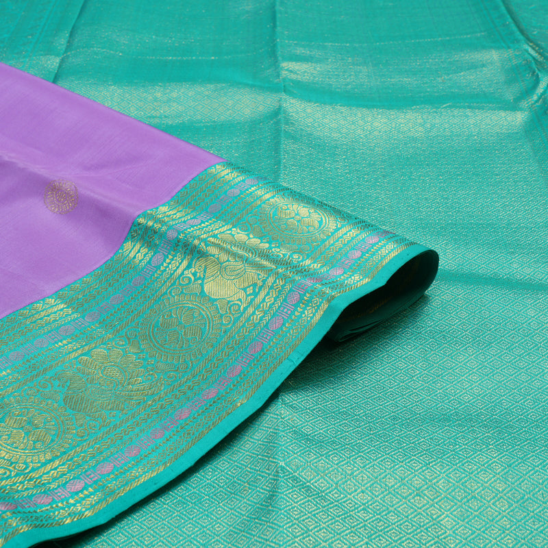 Hayagrivas Handloom Kanjivaram silk saree in attractive  Lavendar with sea blue korvai contrast  KBE160D9-2