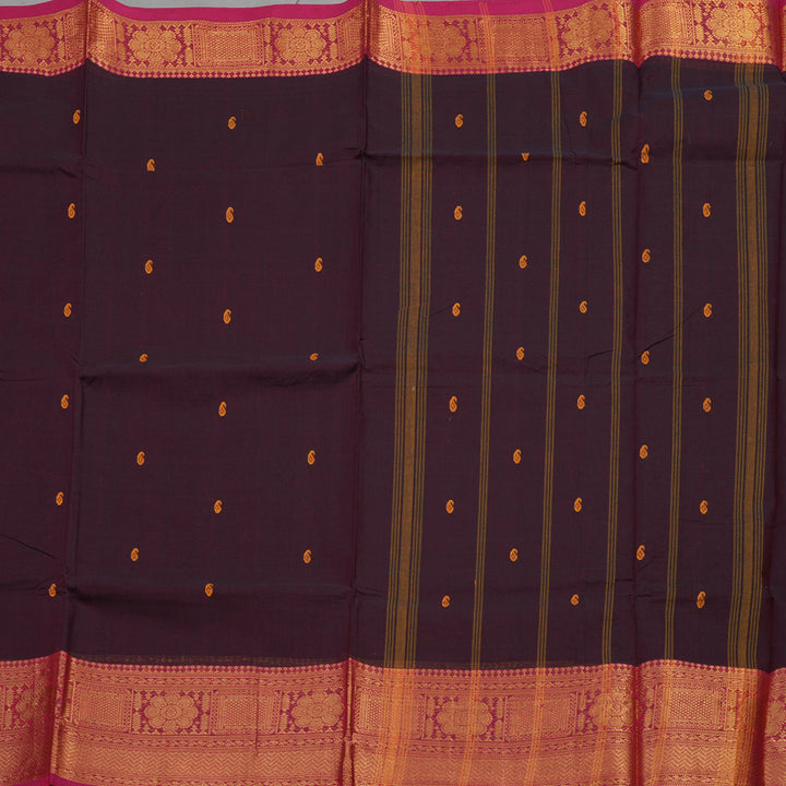 Hayagrivas Wine Purple Pure Chettinad Cotton Saree with Rani Pink border KBE1612K1-110
