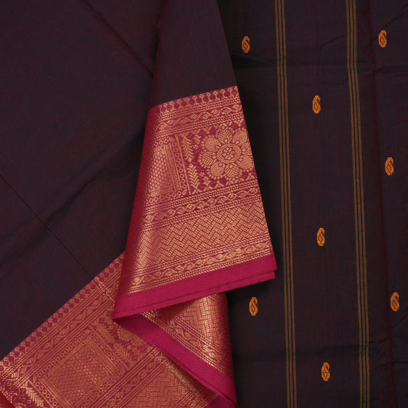 Hayagrivas Wine Purple Pure Chettinad Cotton Saree with Rani Pink border KBE1612K1-110