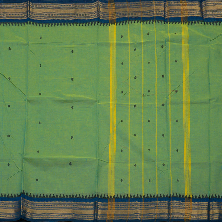 Hayagrivas Mint Green Pure Chettinad Cotton Saree with Peacock Blue Border KBE1612K1-112