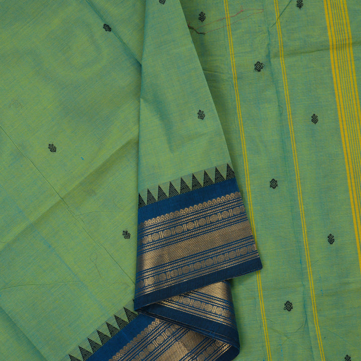 Hayagrivas Mint Green Pure Chettinad Cotton Saree with Peacock Blue Border KBE1612K1-112