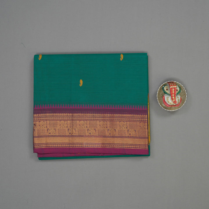Hayagrivas Peacock Green Pure Cotton Saree with Ganga Jamuna border KBE1612K1-164