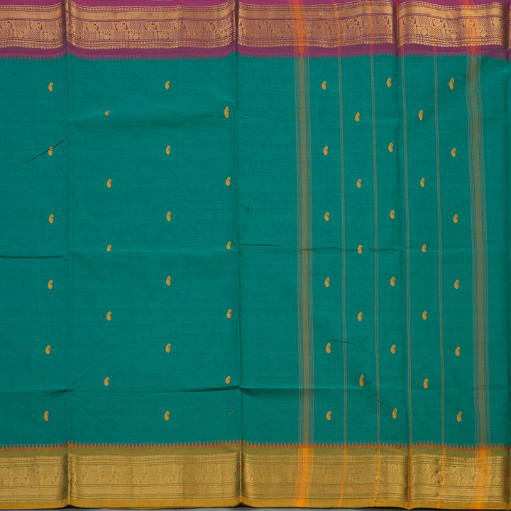 Hayagrivas Peacock Green Pure Cotton Saree with Ganga Jamuna border KBE1612K1-164