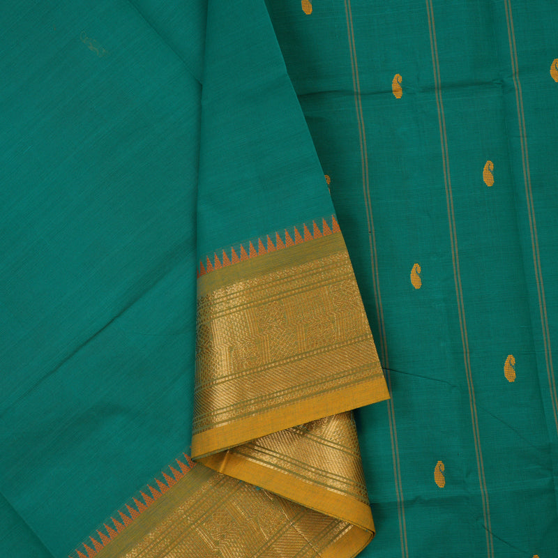Hayagrivas Peacock Green Pure Cotton Saree with Ganga Jamuna border KBE1612K1-164