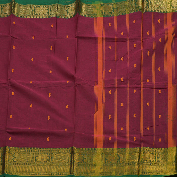 Hayagrivas Wine Pure Chettinad Cotton Saree with Dark Green border KBE1612K1-176