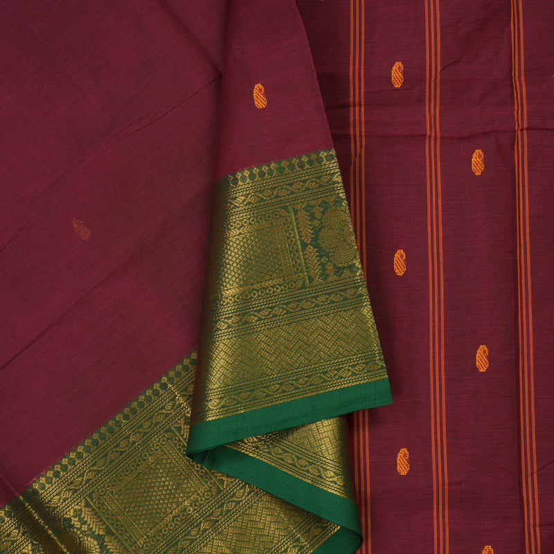 Hayagrivas Wine Pure Chettinad Cotton Saree with Dark Green border KBE1612K1-176