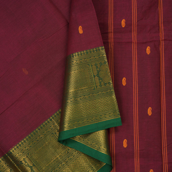 Hayagrivas Wine Pure Chettinad Cotton Saree with Dark Green border KBE1612K1-176