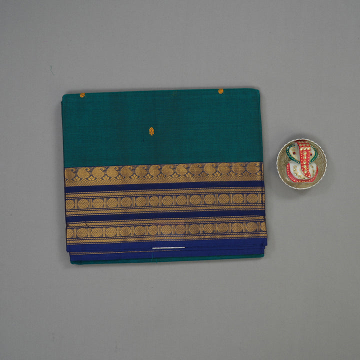 Hayagrivas Peacock Green Pure Cotton Saree with Dark Blue Border KBE1612K1-188