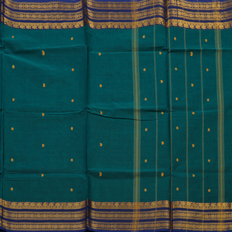 Hayagrivas Peacock Green Pure Cotton Saree with Dark Blue Border KBE1612K1-188