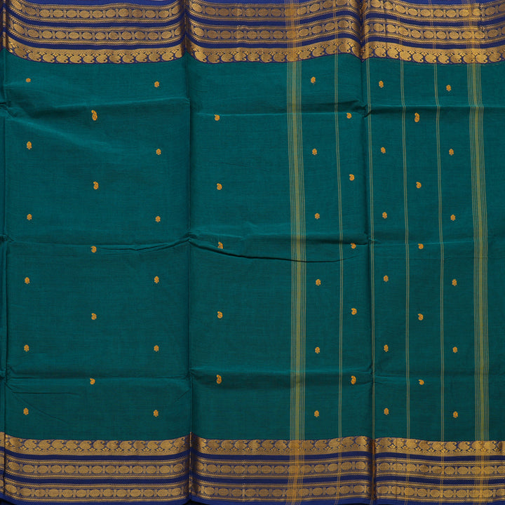 Hayagrivas Peacock Green Pure Cotton Saree with Dark Blue Border KBE1612K1-188