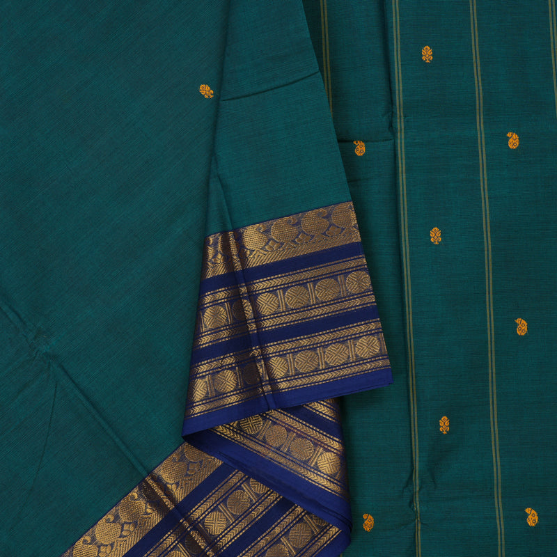 Hayagrivas Peacock Green Pure Cotton Saree with Dark Blue Border KBE1612K1-188