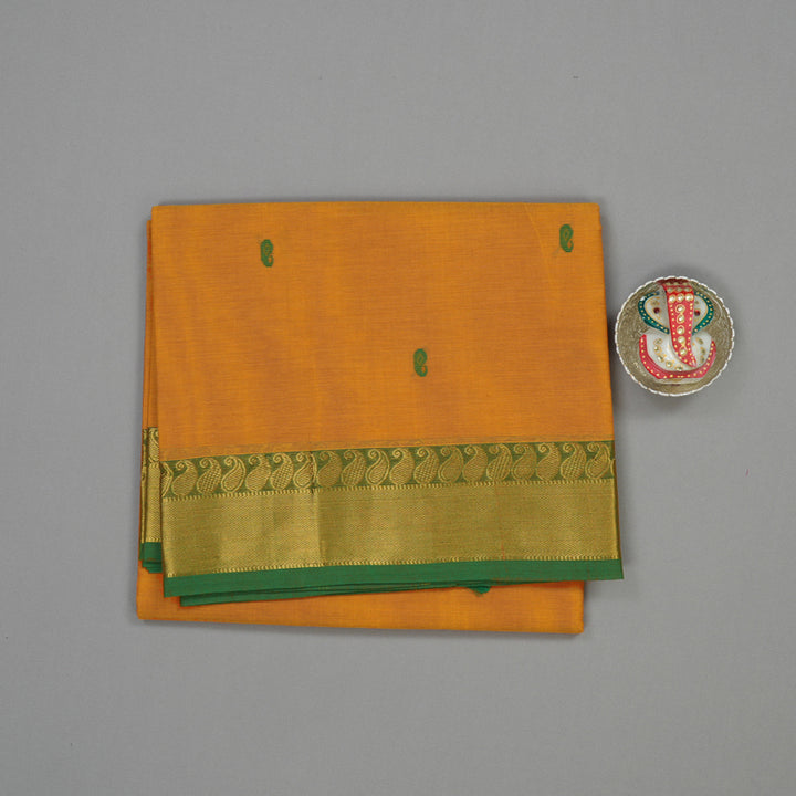 Hayagrivas Tumeric Yellow Pure Chettinad Cotton Saree with Green Border KBE1612K1-202