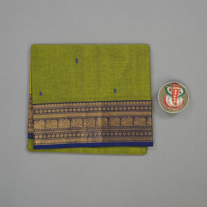 Hayagrivas Leaf Green Pure Cotton Saree with Navy Blue Border KBE1612K1-208