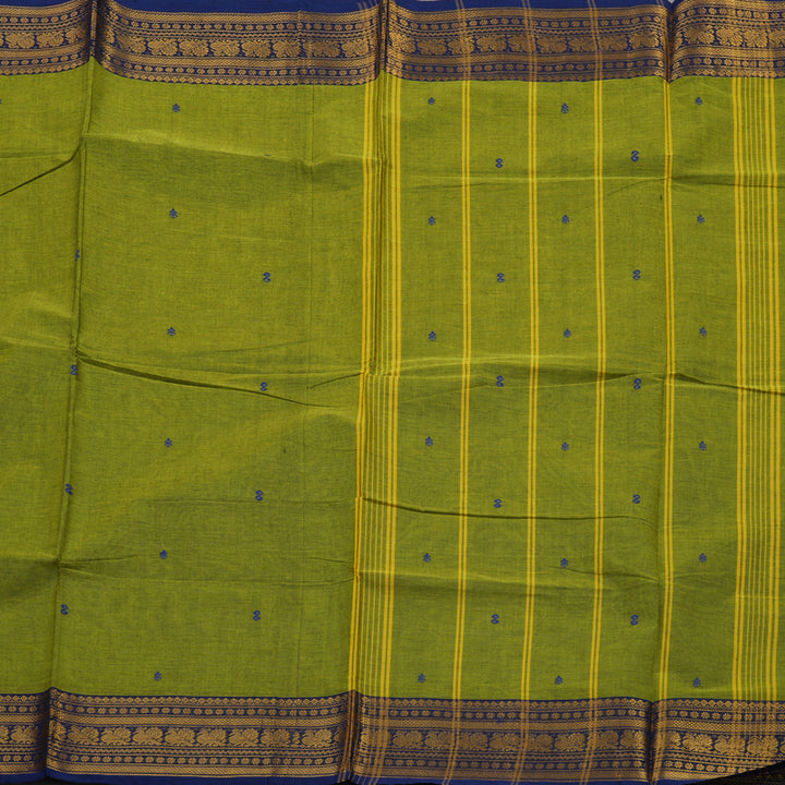 Hayagrivas Leaf Green Pure Cotton Saree with Navy Blue Border KBE1612K1-208