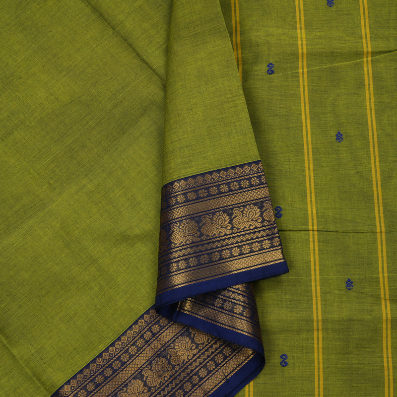 Hayagrivas Leaf Green Pure Cotton Saree with Navy Blue Border KBE1612K1-208