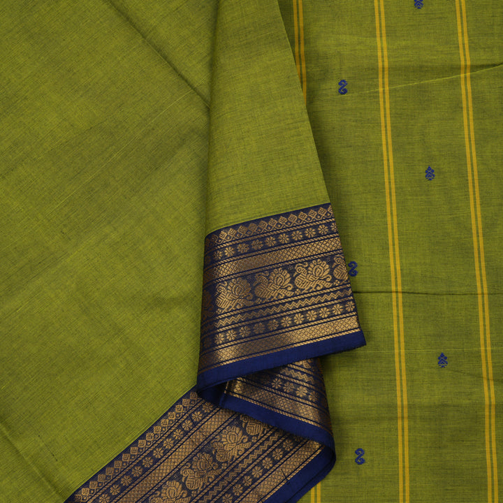 Hayagrivas Leaf Green Pure Cotton Saree with Navy Blue Border KBE1612K1-208