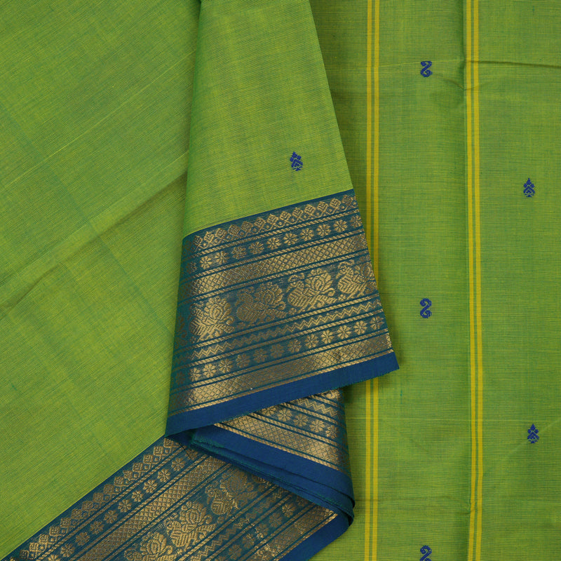Hayagrivas Parrot Green Pure Chettinad Cotton Saree with Dark Blue border KBE1612K1-209