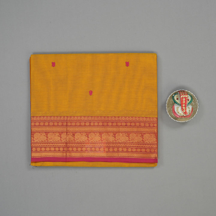Hayagrivas Tumeric Yellow Pure Chettinad Cotton Saree with Pink border KBE1612K1-210