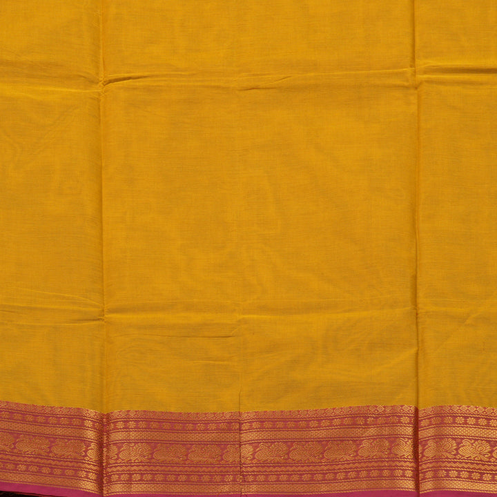 Hayagrivas Tumeric Yellow Pure Chettinad Cotton Saree with Pink border KBE1612K1-210