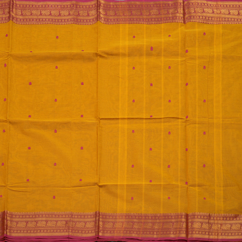Hayagrivas Tumeric Yellow Pure Chettinad Cotton Saree with Pink border KBE1612K1-210