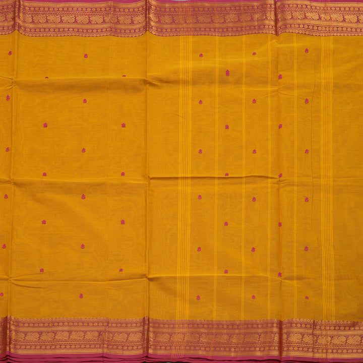 Hayagrivas Tumeric Yellow Pure Chettinad Cotton Saree with Pink border KBE1612K1-210