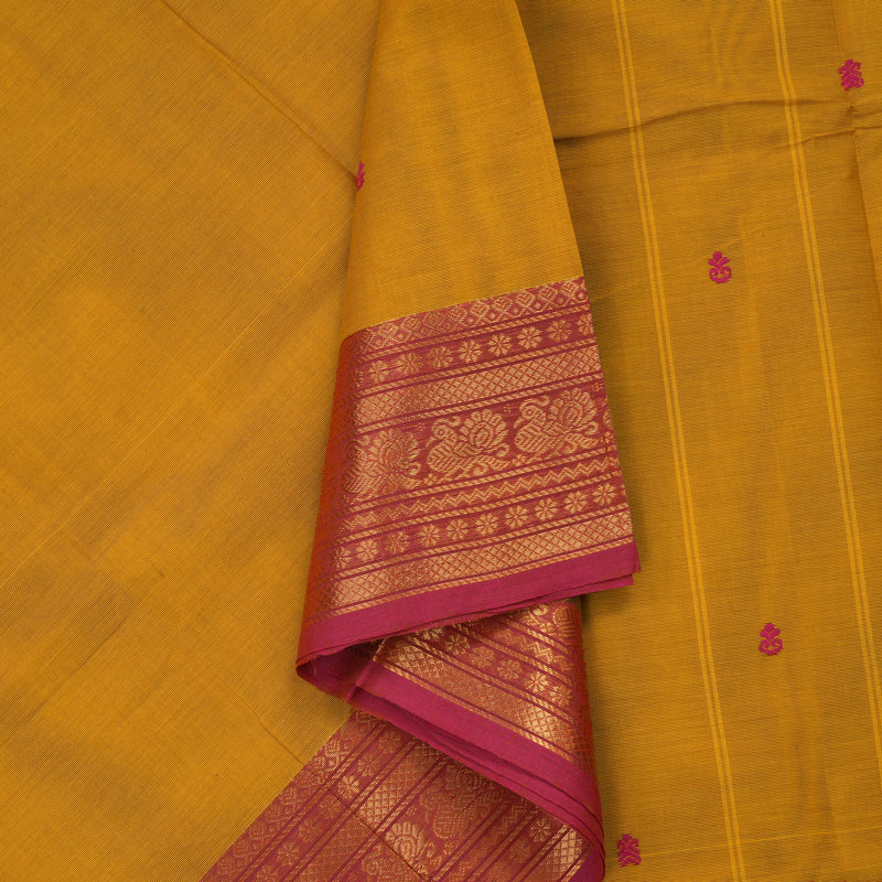 Hayagrivas Tumeric Yellow Pure Chettinad Cotton Saree with Pink border KBE1612K1-210