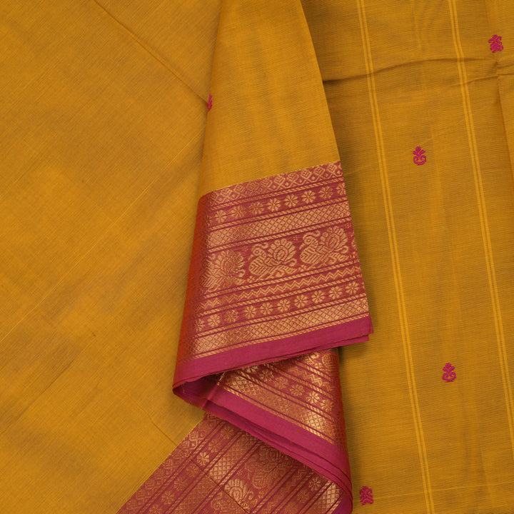 Hayagrivas Tumeric Yellow Pure Chettinad Cotton Saree with Pink border KBE1612K1-210
