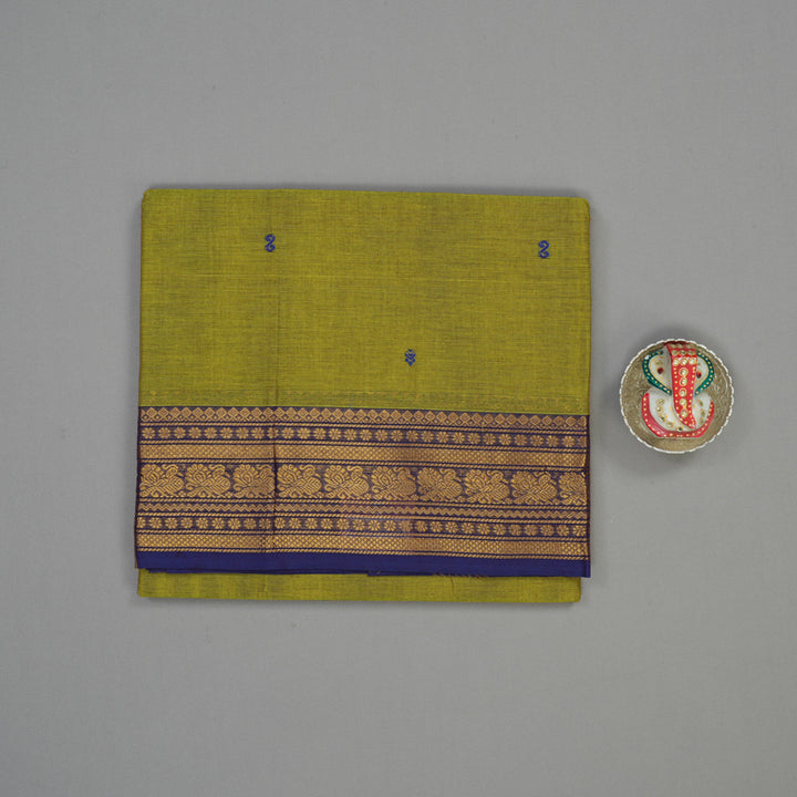 Hayagrivas Yellow-Green Pure Chettinad Cotton Saree with Dark Blue border KBE1612K1-23