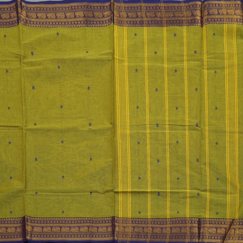 Hayagrivas Yellow-Green Pure Chettinad Cotton Saree with Dark Blue border KBE1612K1-23