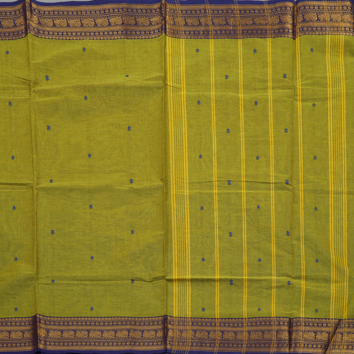 Hayagrivas Yellow-Green Pure Chettinad Cotton Saree with Dark Blue border KBE1612K1-23