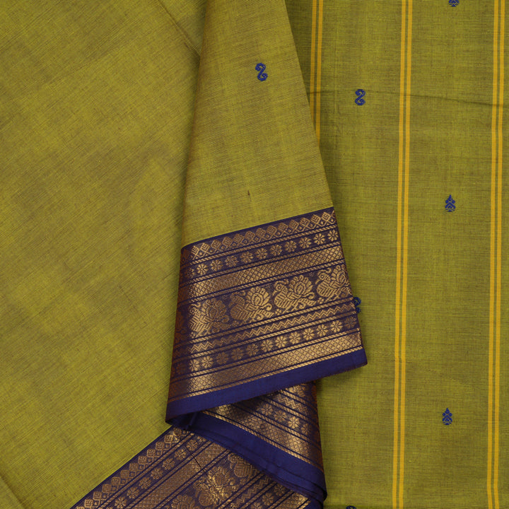 Hayagrivas Yellow-Green Pure Chettinad Cotton Saree with Dark Blue border KBE1612K1-23