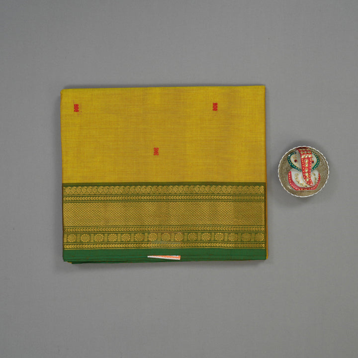 Hayagrivas Lime Yellow Pure Cotton Saree with Green Border KBE1612K1-25