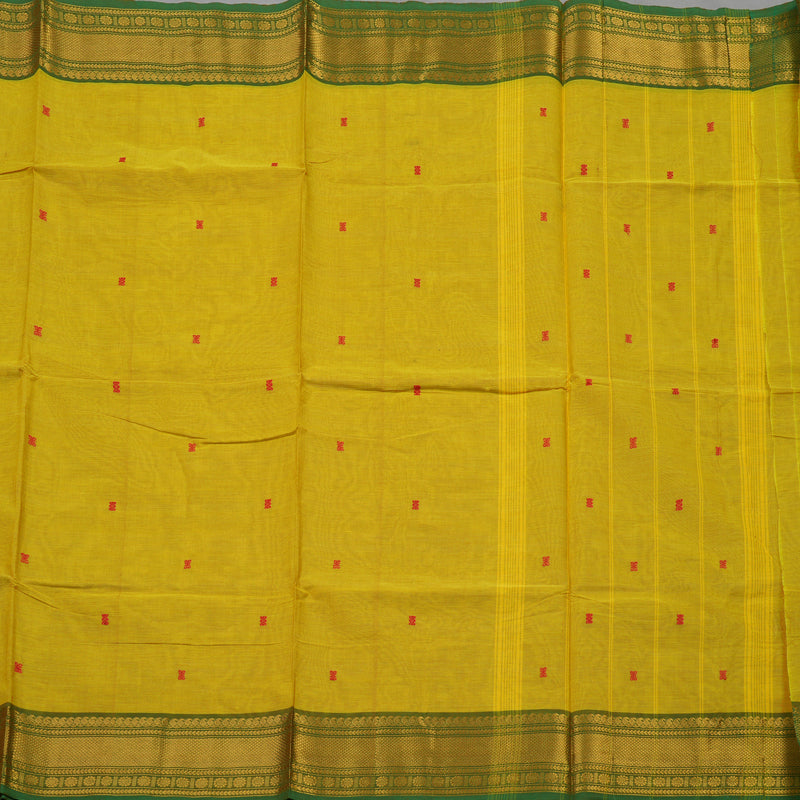 Hayagrivas Lime Yellow Pure Cotton Saree with Green Border KBE1612K1-25