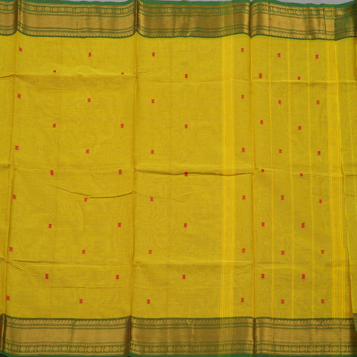 Hayagrivas Lime Yellow Pure Cotton Saree with Green Border KBE1612K1-25