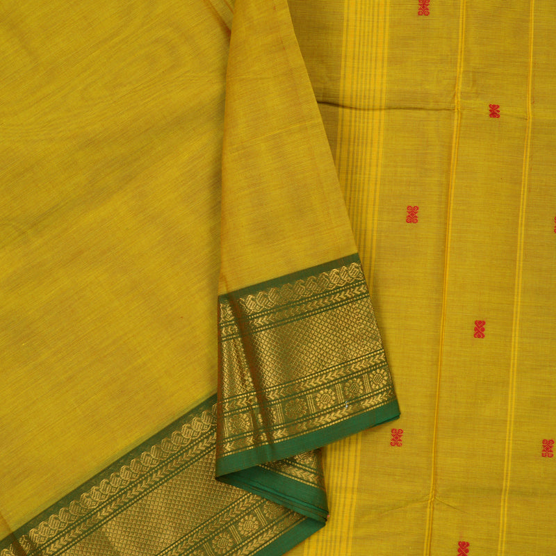 Hayagrivas Lime Yellow Pure Cotton Saree with Green Border KBE1612K1-25
