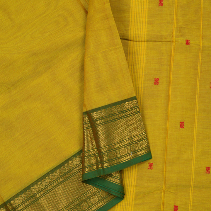 Hayagrivas Lime Yellow Pure Cotton Saree with Green Border KBE1612K1-25