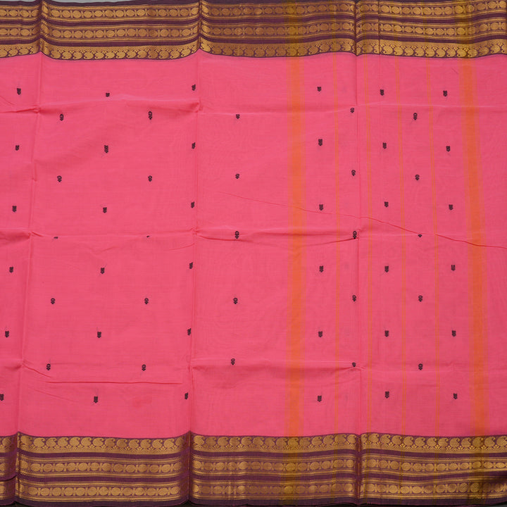 Hayagrivas Bright Pink Pure Chettinad Cotton Saree with Mild Purple Border KBE1612K1-29