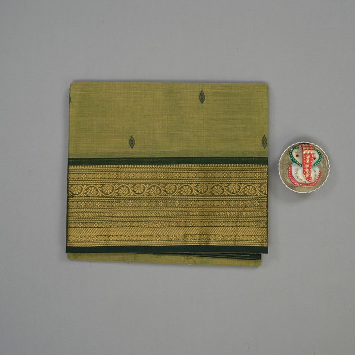 Hayagrivas Cement Green Pure Chettinad Cotton Saree with Karum Pachai border KBE1612K1-37