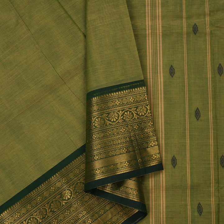 Hayagrivas Cement Green Pure Chettinad Cotton Saree with Karum Pachai border KBE1612K1-37