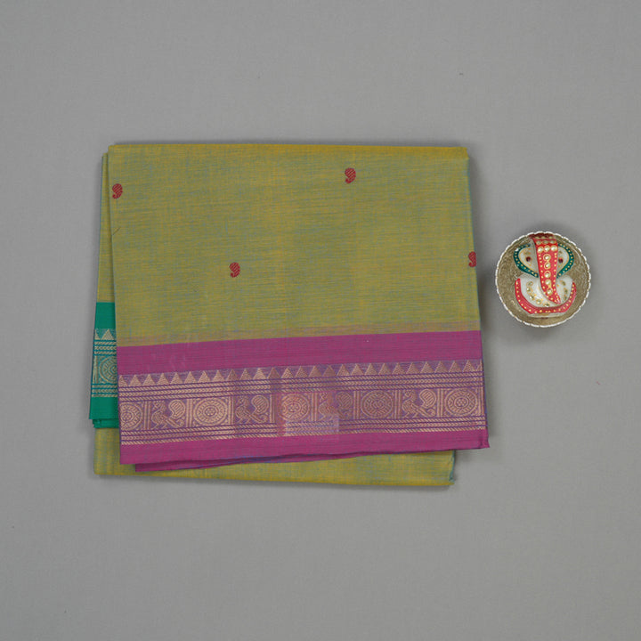 Hayagrivas Yellowish Green Pure Chettinad Cotton Saree with Ganga Jamuna border KBE1612K1-48