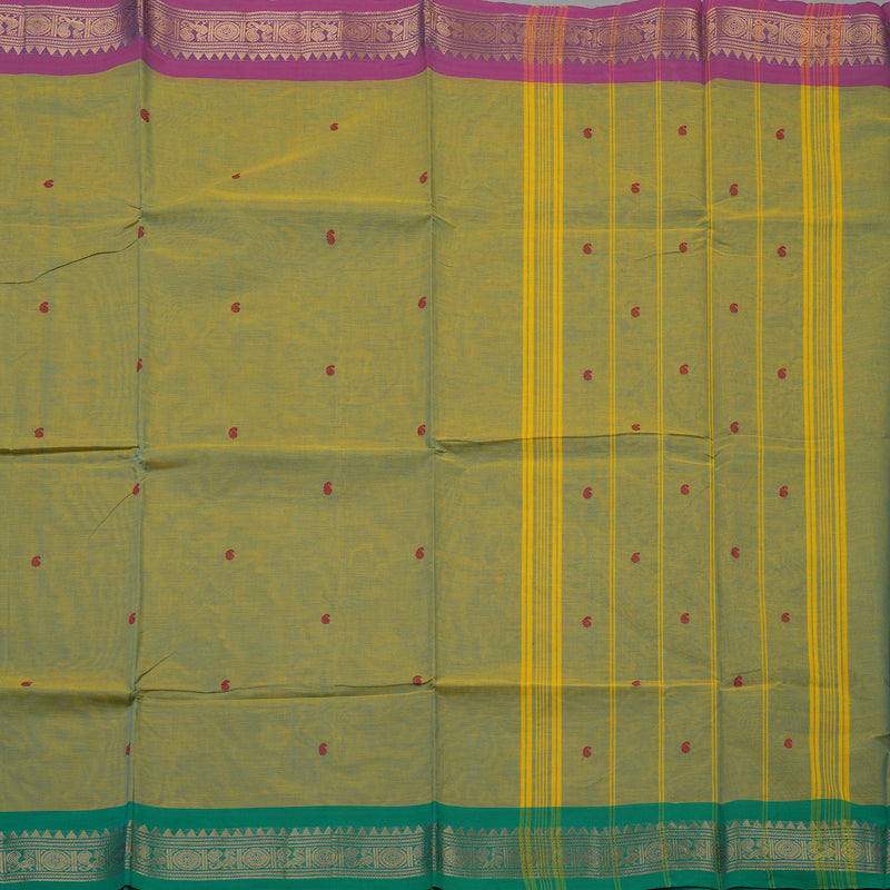 Hayagrivas Yellowish Green Pure Chettinad Cotton Saree with Ganga Jamuna border KBE1612K1-48