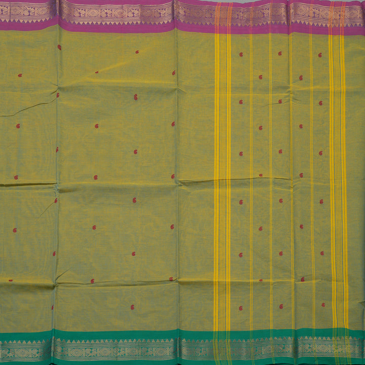 Hayagrivas Yellowish Green Pure Chettinad Cotton Saree with Ganga Jamuna border KBE1612K1-48