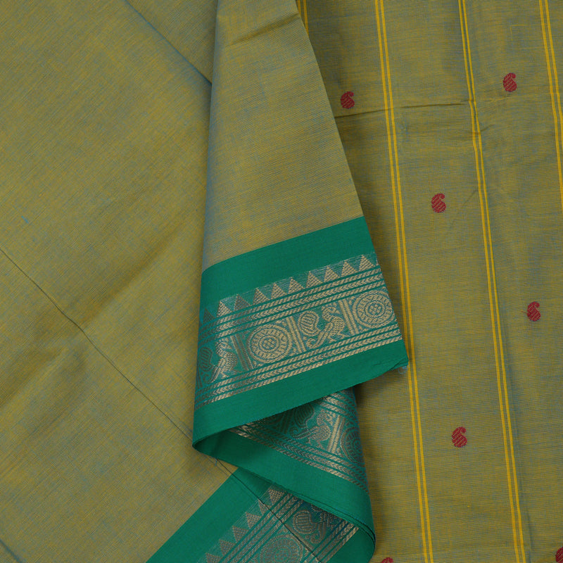 Hayagrivas Yellowish Green Pure Chettinad Cotton Saree with Ganga Jamuna border KBE1612K1-48