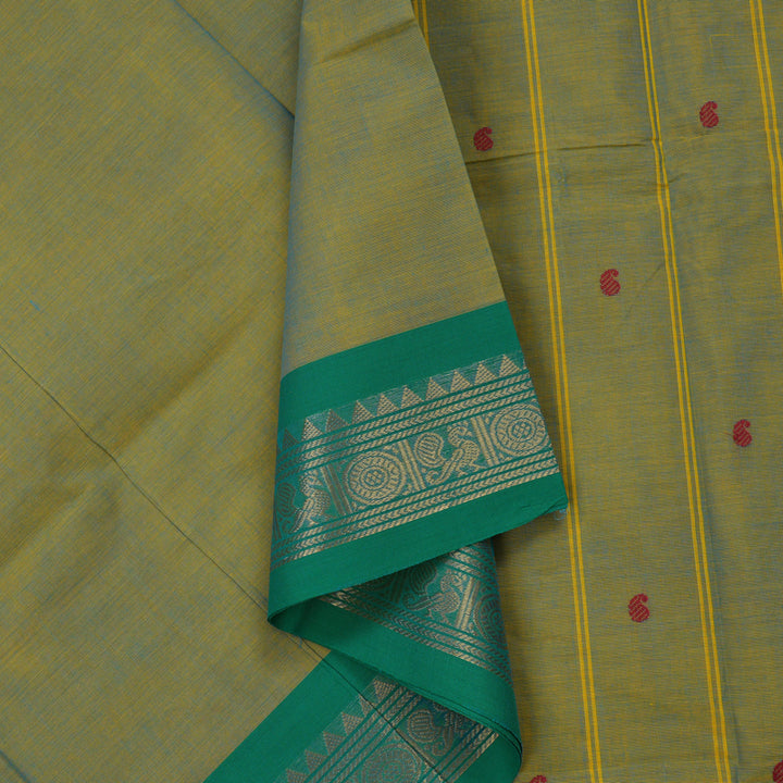 Hayagrivas Yellowish Green Pure Chettinad Cotton Saree with Ganga Jamuna border KBE1612K1-48
